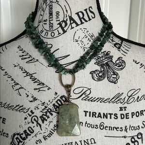 Green Agate Double-Strand Convertible Necklace with Faceted Beads and Pendant